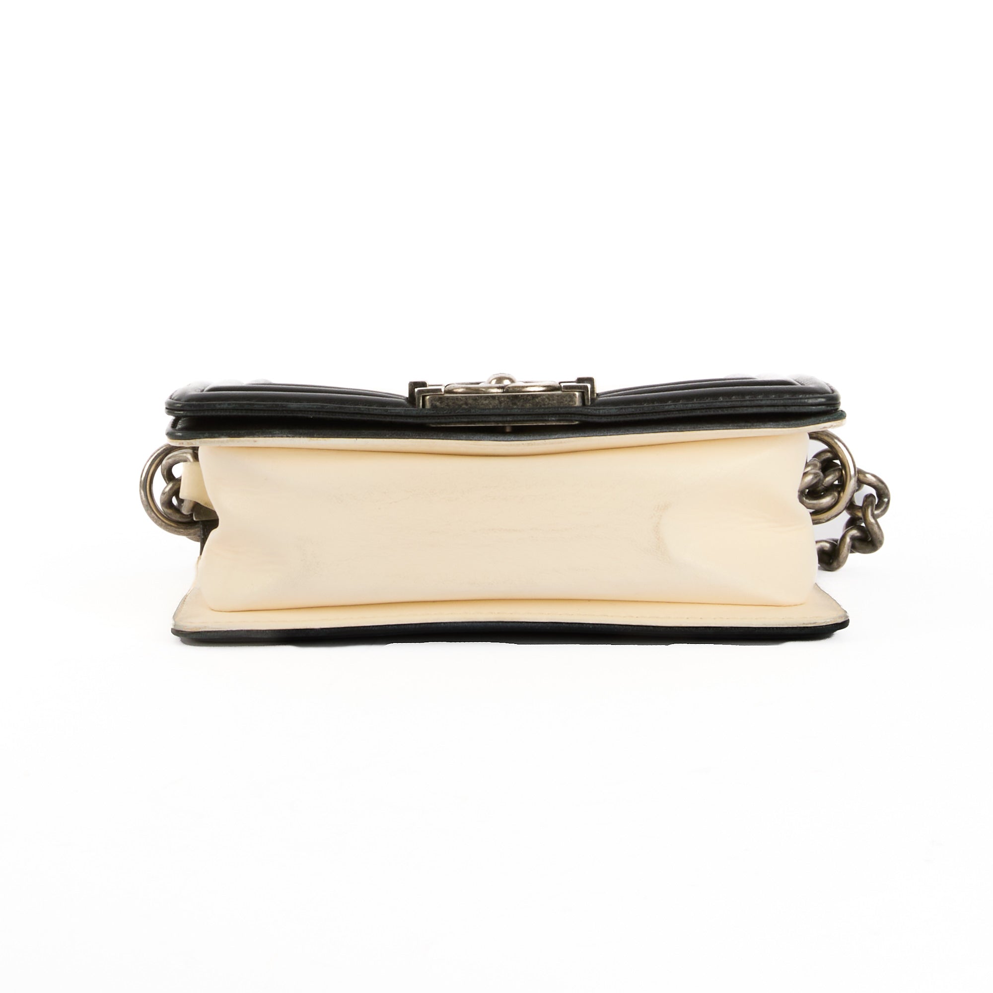 CHANEL - Sac bandoulière Mini Boy cuir blanc noir - Handbag
