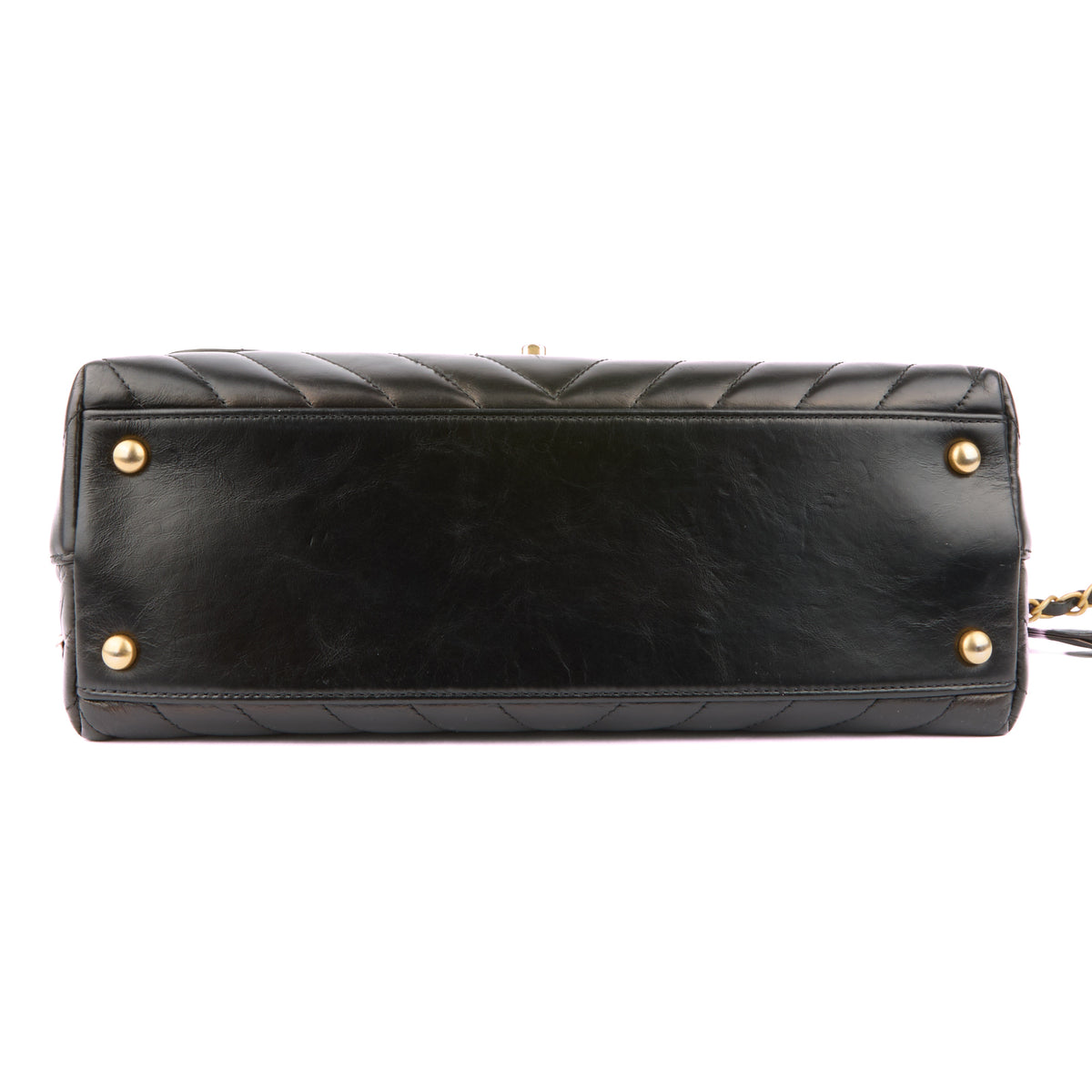 CHANEL - Sac à main Coco Handle chevron cuir noir - Handbag