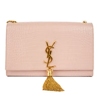 SAINT LAURENT - Sac bandoulière Kate Tassel cuir embossé crocodile rose - Handbag