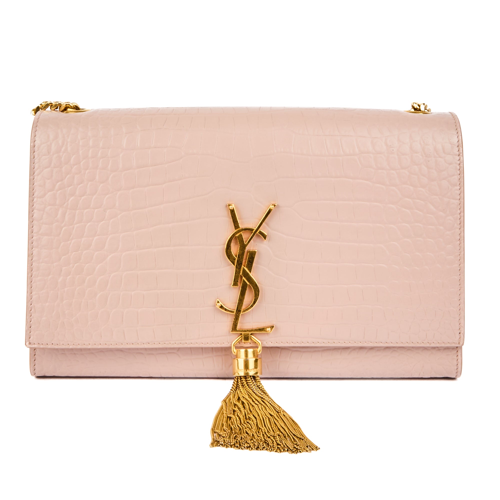 SAINT LAURENT - Sac bandoulière Kate Tassel cuir embossé crocodile rose - Handbag