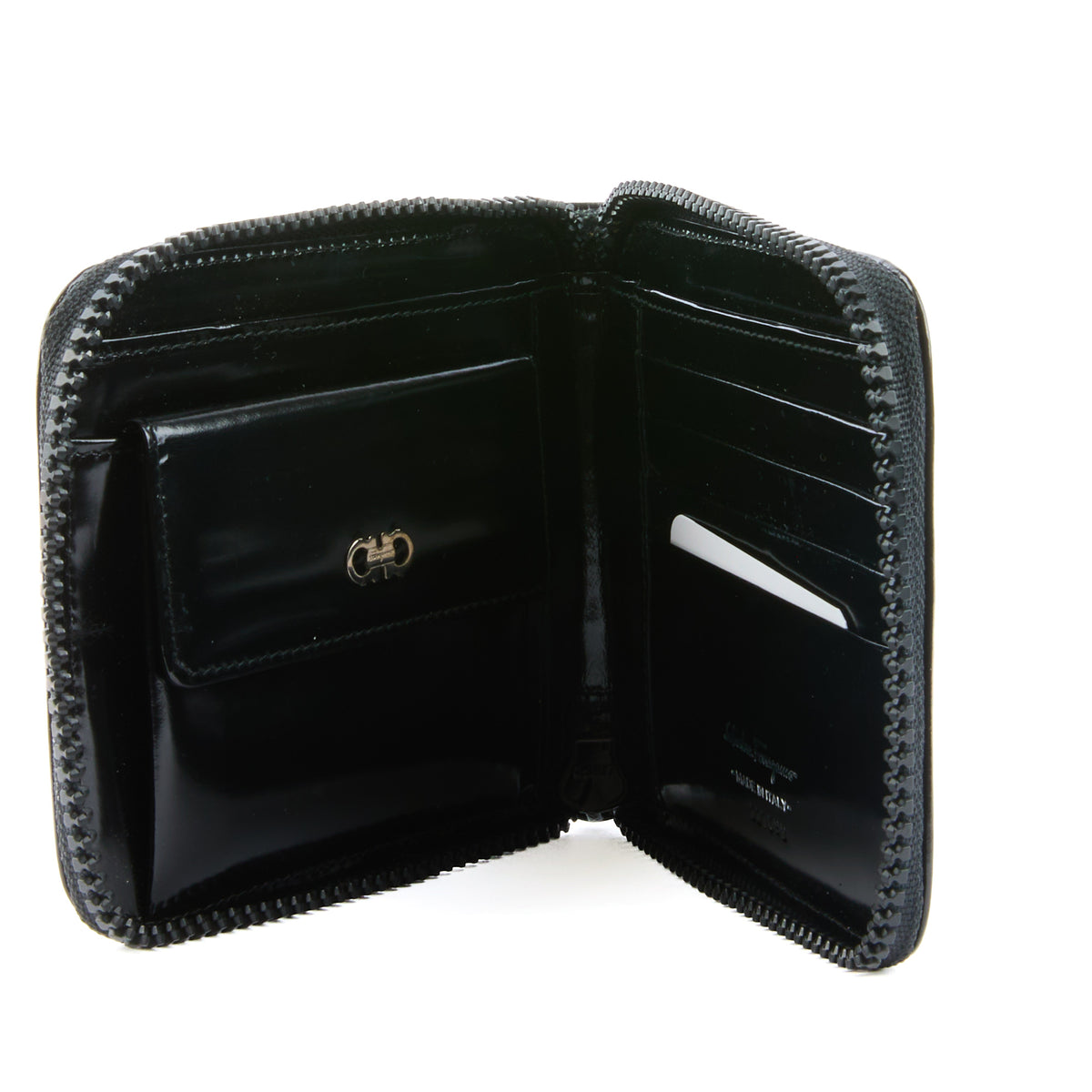 FERRAGAMO - Portefeuille cuir brillant noir - wallet