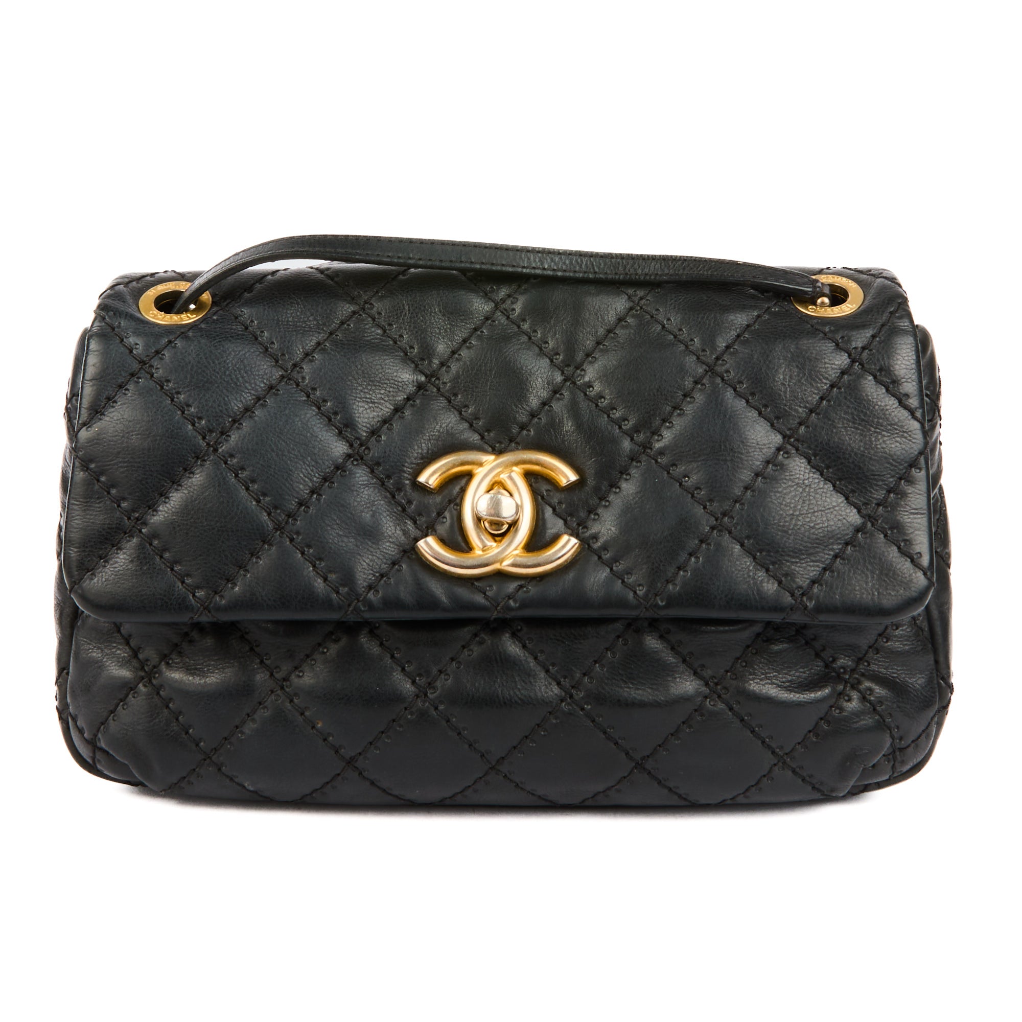 CHANEL - Sac bandoulière Retro chain Accordion cuir matelassé noir - Handbag