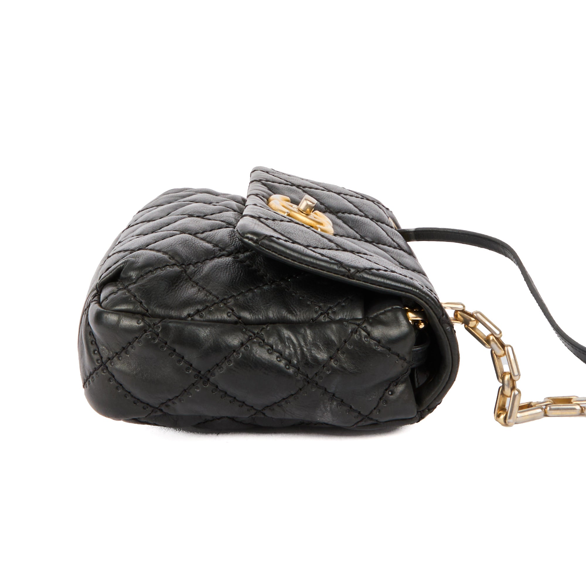 CHANEL - Sac bandoulière Retro chain Accordion cuir matelassé noir - Handbag