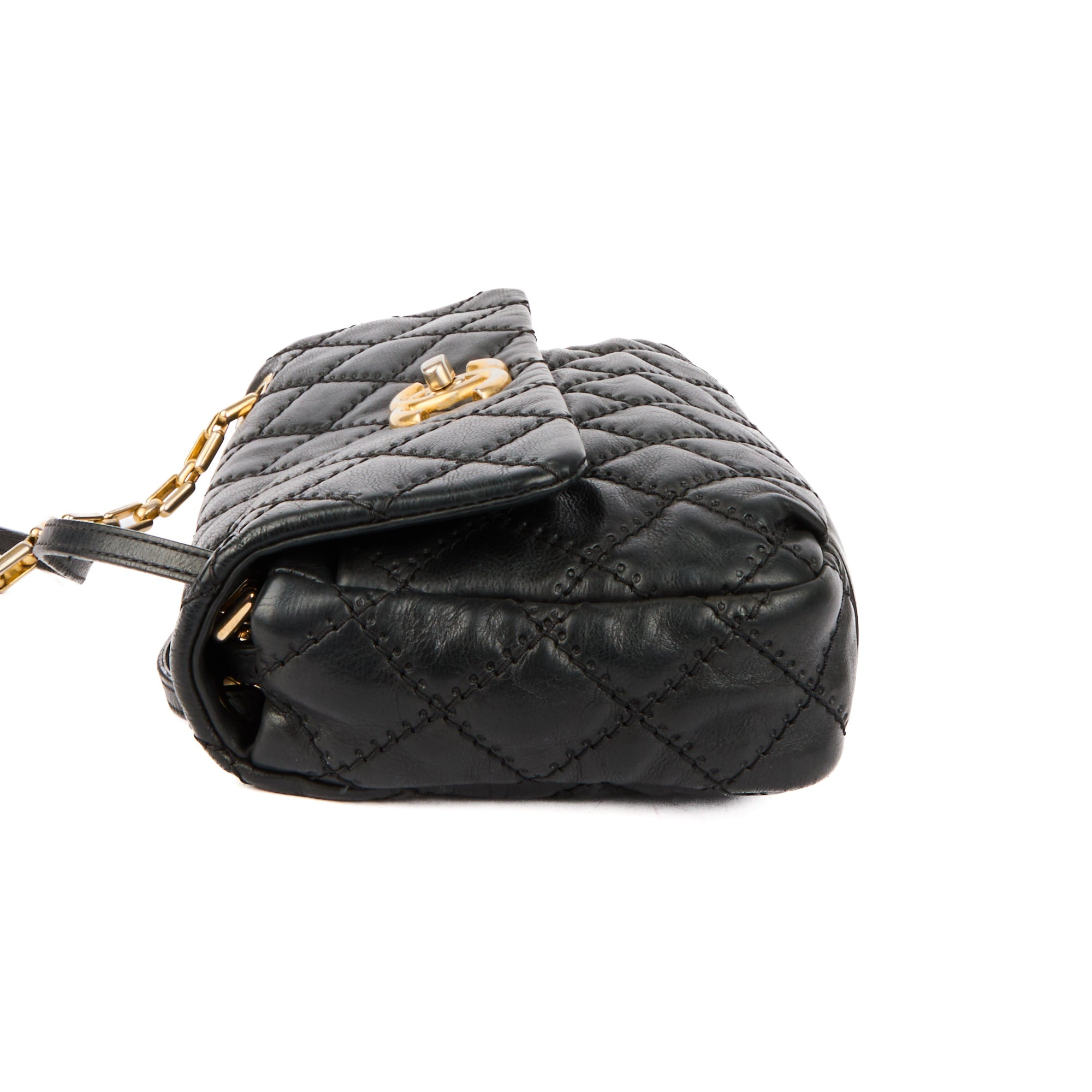 CHANEL - Sac bandoulière Retro chain Accordion cuir matelassé noir - Handbag
