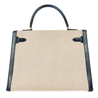 HERMES - Sac à main Kelly 35 Sellier toile et cuir swift beige - Handbag