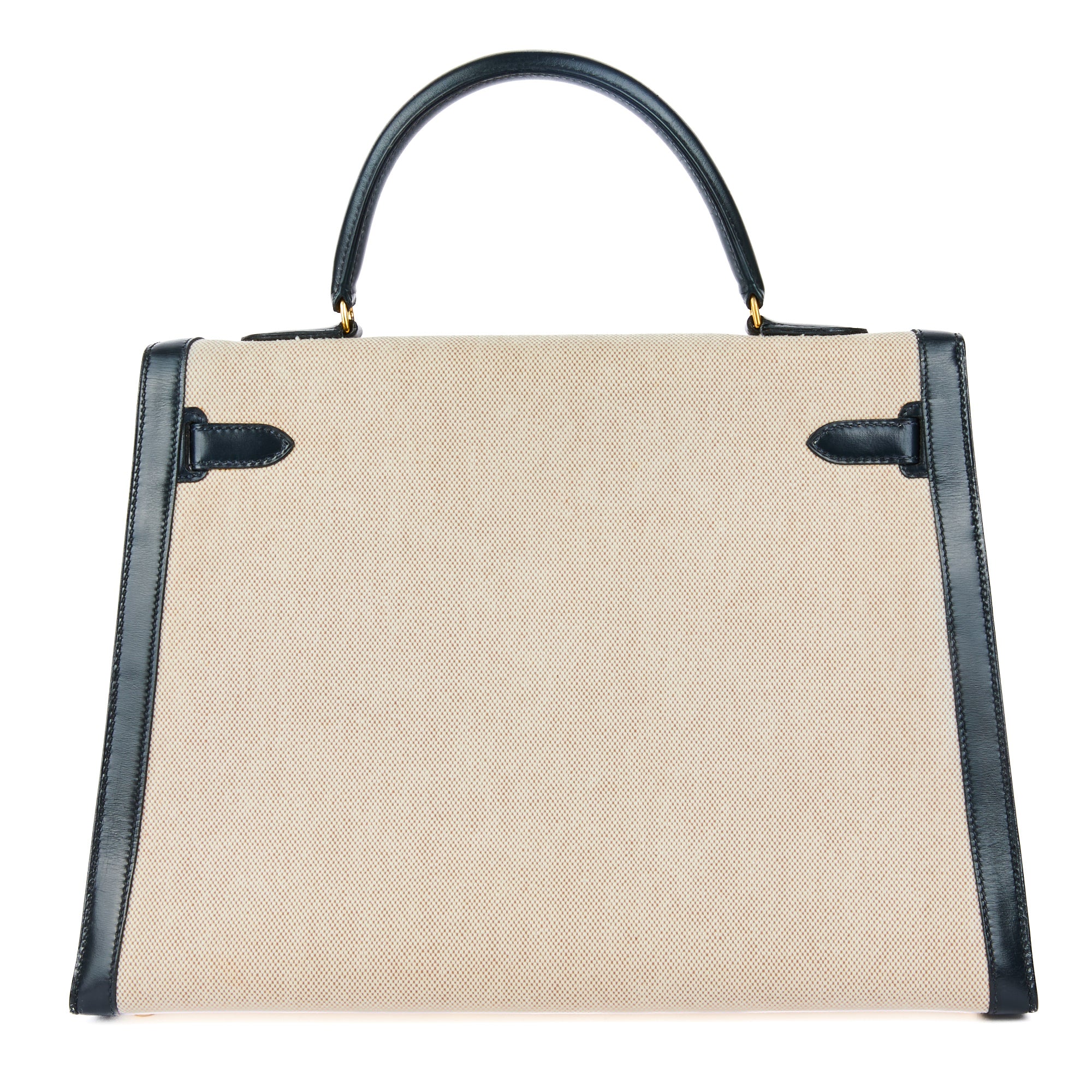 HERMES - Sac à main Kelly 35 Sellier toile et cuir swift beige - Handbag