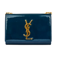 SAINT LAURENT - Sac bandoulière Mini Kate cuir vernis Bleu - Handbag