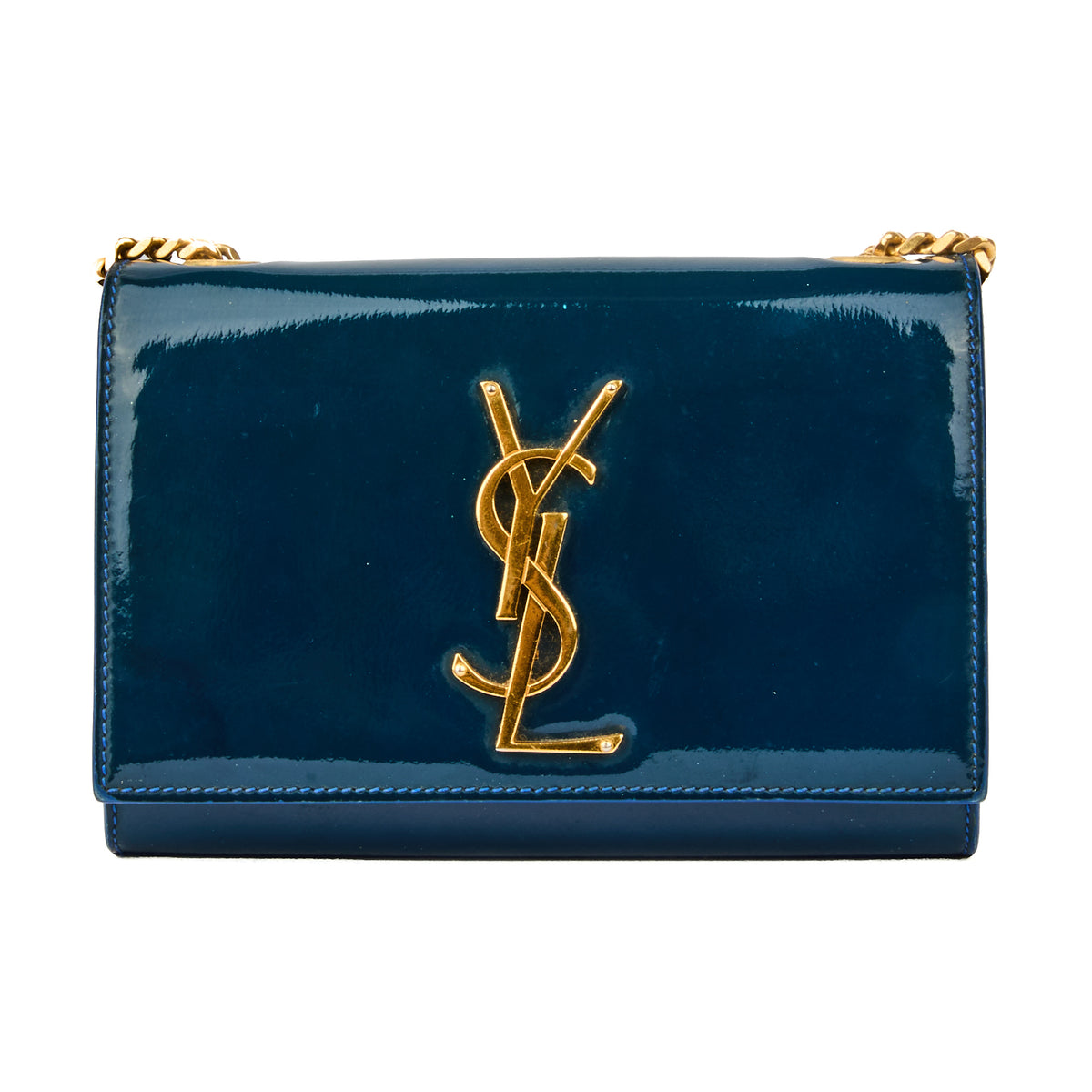 SAINT LAURENT - Sac bandoulière Mini Kate cuir vernis Bleu - Handbag