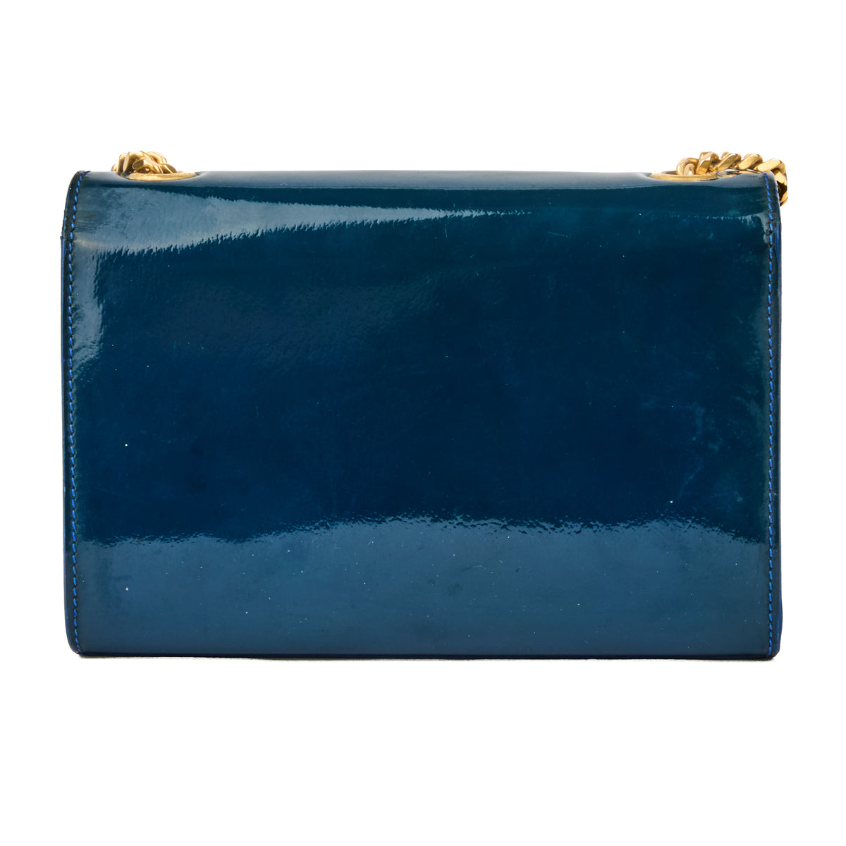 SAINT LAURENT - Sac bandoulière Mini Kate cuir vernis Bleu - Handbag
