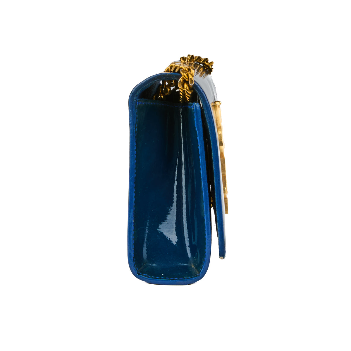 SAINT LAURENT - Sac bandoulière Mini Kate cuir vernis Bleu - Handbag