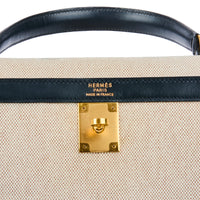 HERMES - Sac à main Kelly 35 Sellier toile et cuir swift beige - Handbag