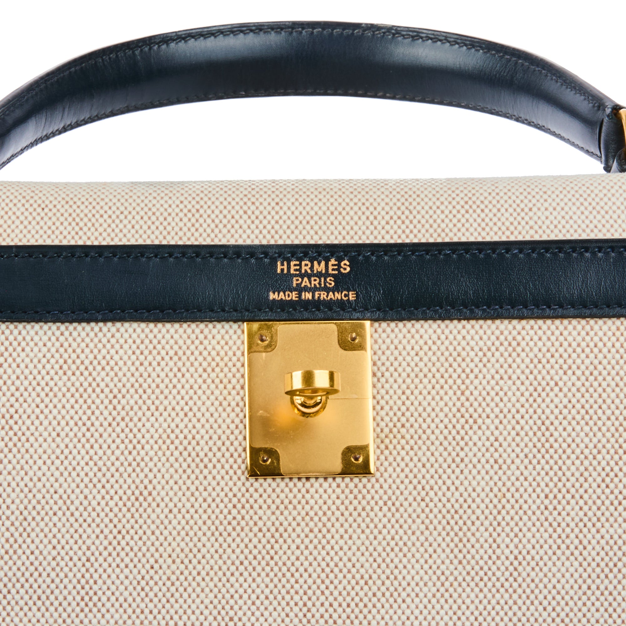 HERMES - Sac à main Kelly 35 Sellier toile et cuir swift beige - Handbag