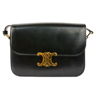 CELINE - Sac bandoulière Triomphe Classique Medium en cuir noir - Handbag