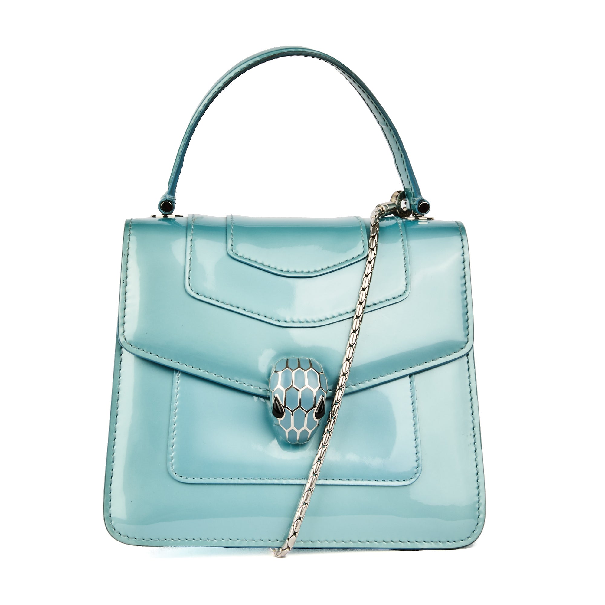 BVLGARI - Sac à main Serpenti Small cuir vernis bleu - Handbag