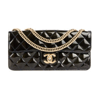 CHANEL - Sac à main Classique Long cuir Vernis Bleu - Handbag
