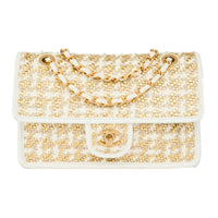 CHANEL - Sac à main Classique Flap bag Timeless raphia blanc doré - Handbag