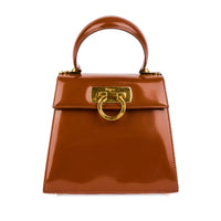 FERRAGAMO - Sac à main Top handle cuir vernis marron - Handbag