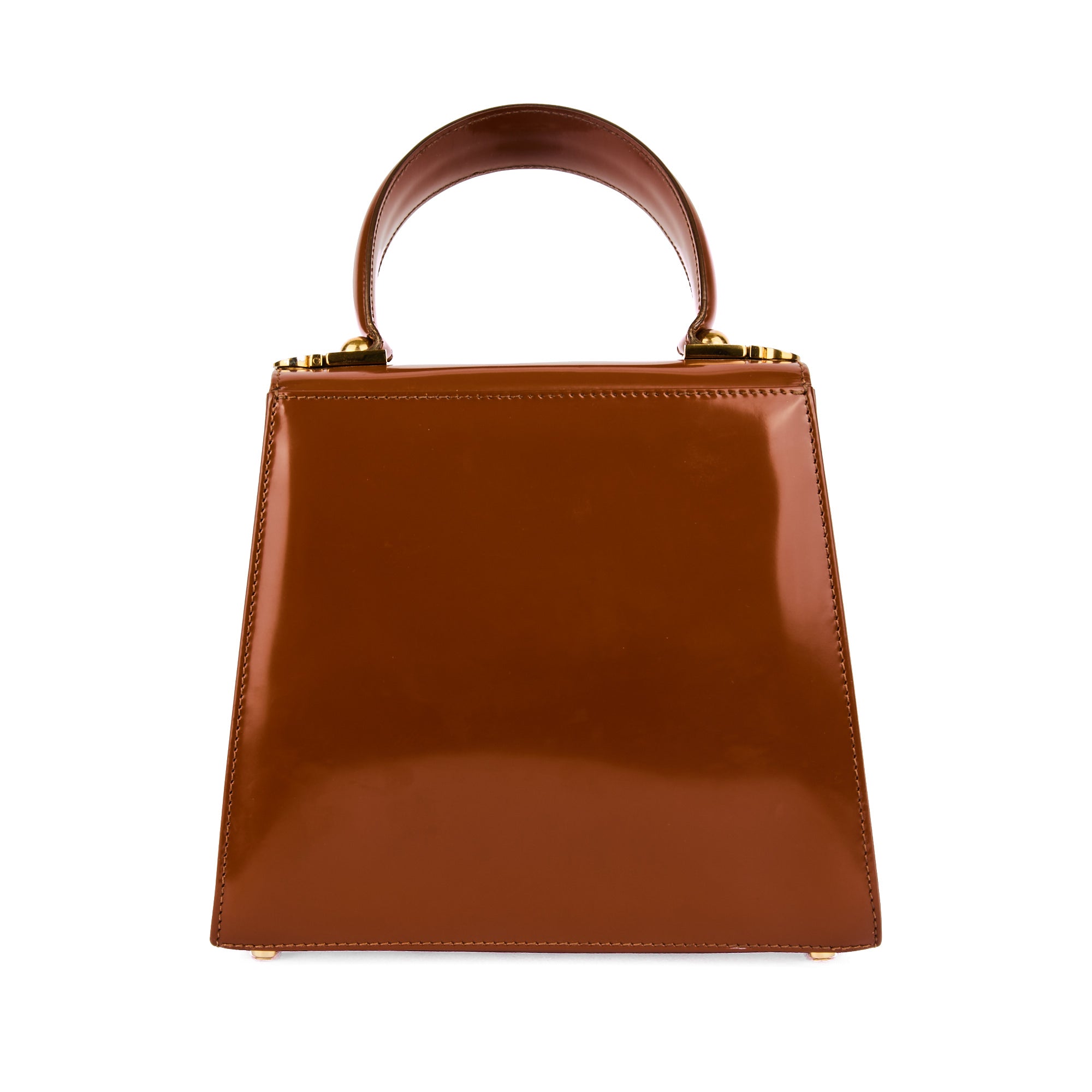 FERRAGAMO - Sac à main Top handle cuir vernis marron - Handbag
