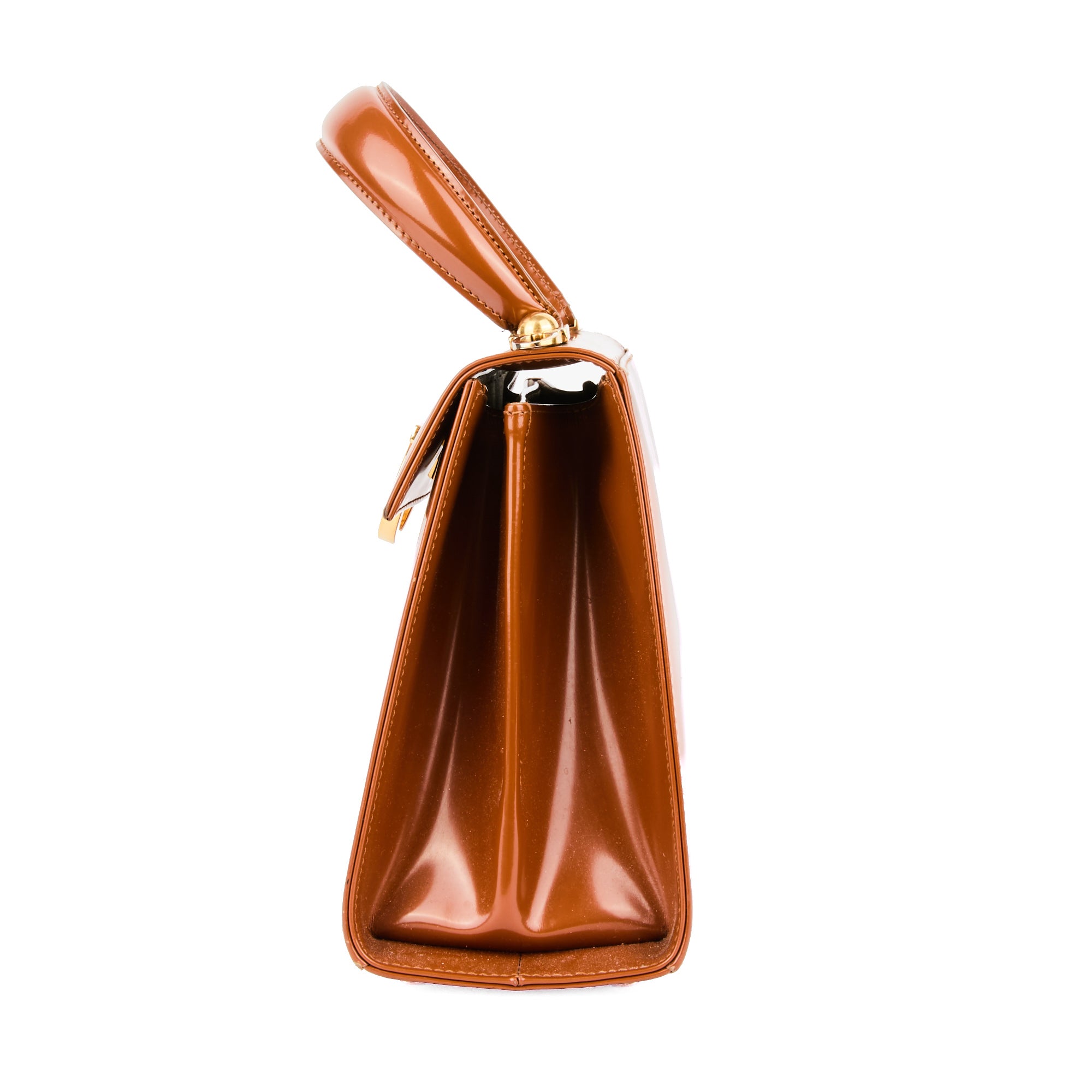 FERRAGAMO - Sac à main Top handle cuir vernis marron - Handbag