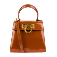 FERRAGAMO - Sac à main Top handle cuir vernis marron - Handbag