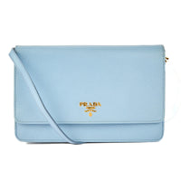 PRADA - Sac bandoulière wallet cuir Saffiano cuir bleu - Handbag