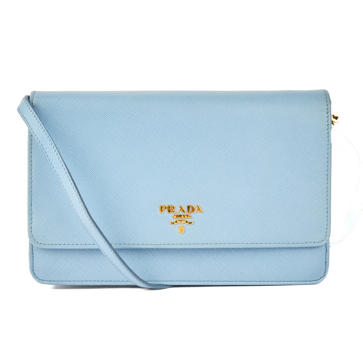 PRADA - Sac bandoulière wallet cuir Saffiano cuir bleu - Handbag