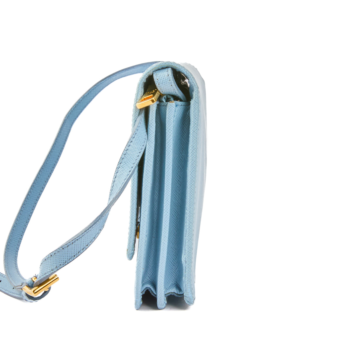 PRADA - Sac bandoulière wallet cuir Saffiano cuir bleu - Handbag