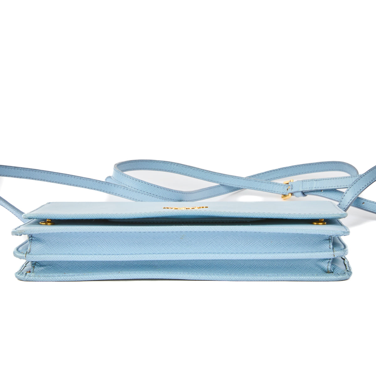PRADA - Sac bandoulière wallet cuir Saffiano cuir bleu - Handbag