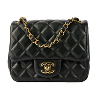 CHANEL - Sac bandoulière Mini Square Classique cuir noir - Handbag