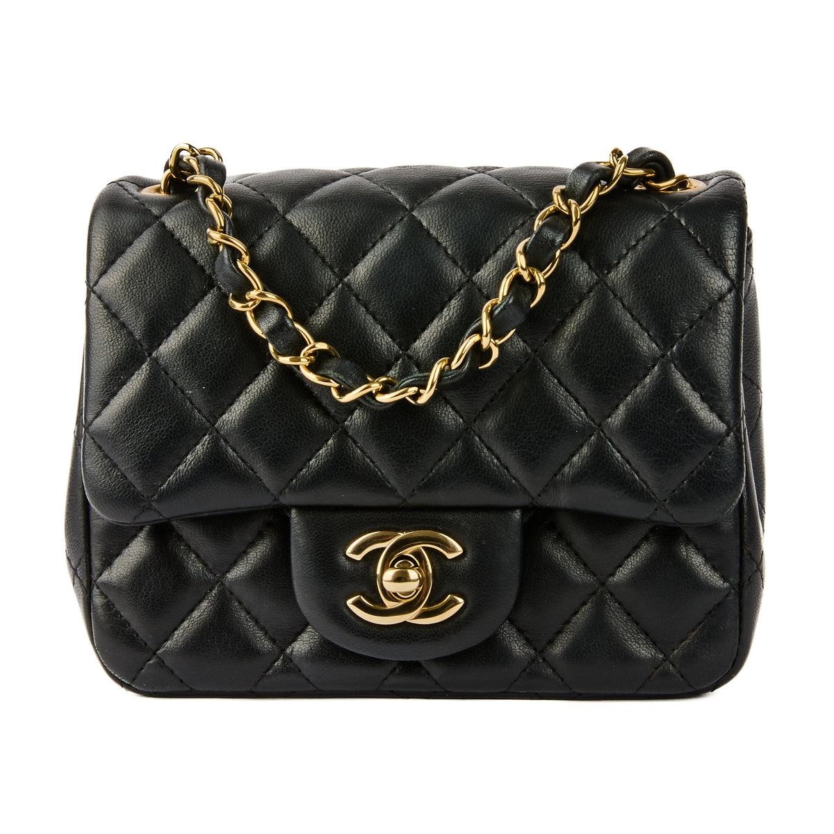 CHANEL - Sac bandoulière Mini Square Classique cuir noir - Handbag