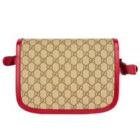 GUCCI - Sac bandoulière Horsebit 1955 toile sûpreme GG beige et cuir rouge