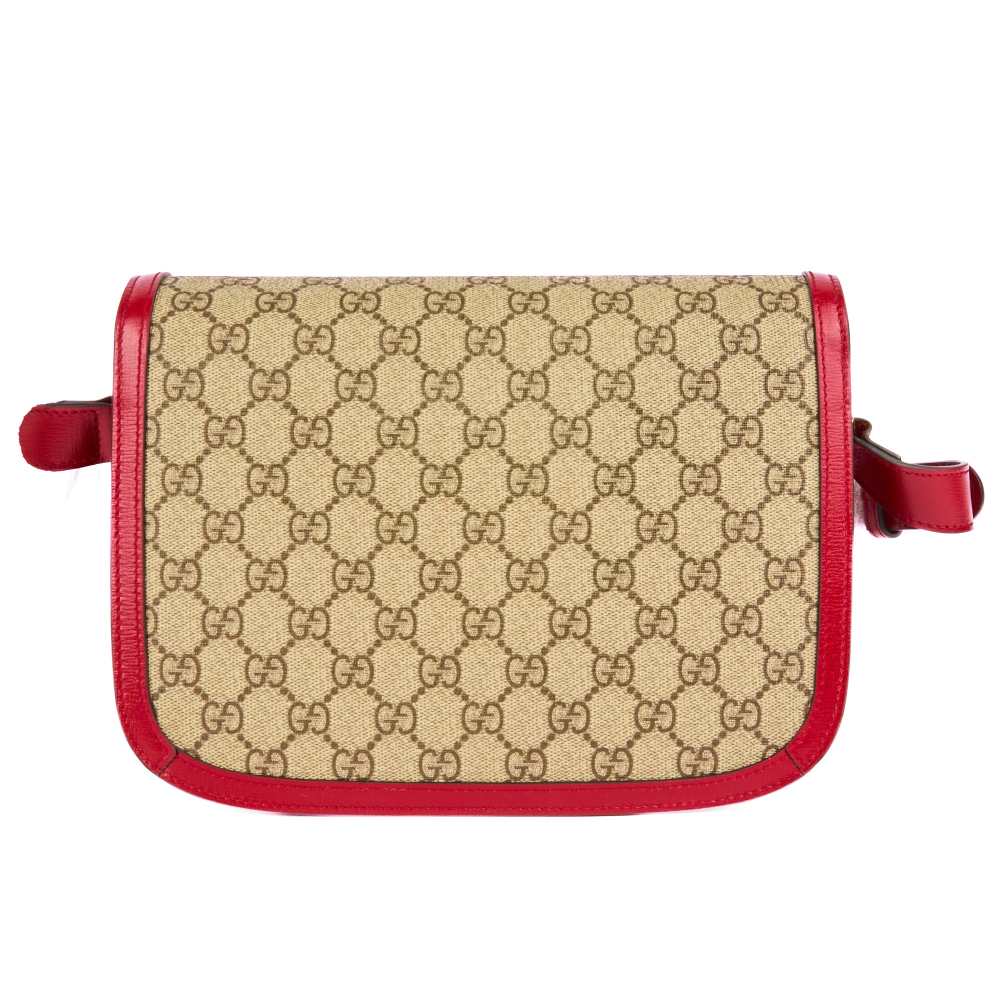 GUCCI - Sac bandoulière Horsebit 1955 toile sûpreme GG beige et cuir rouge
