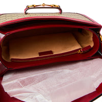 GUCCI - Sac bandoulière Horsebit 1955 toile sûpreme GG beige et cuir rouge