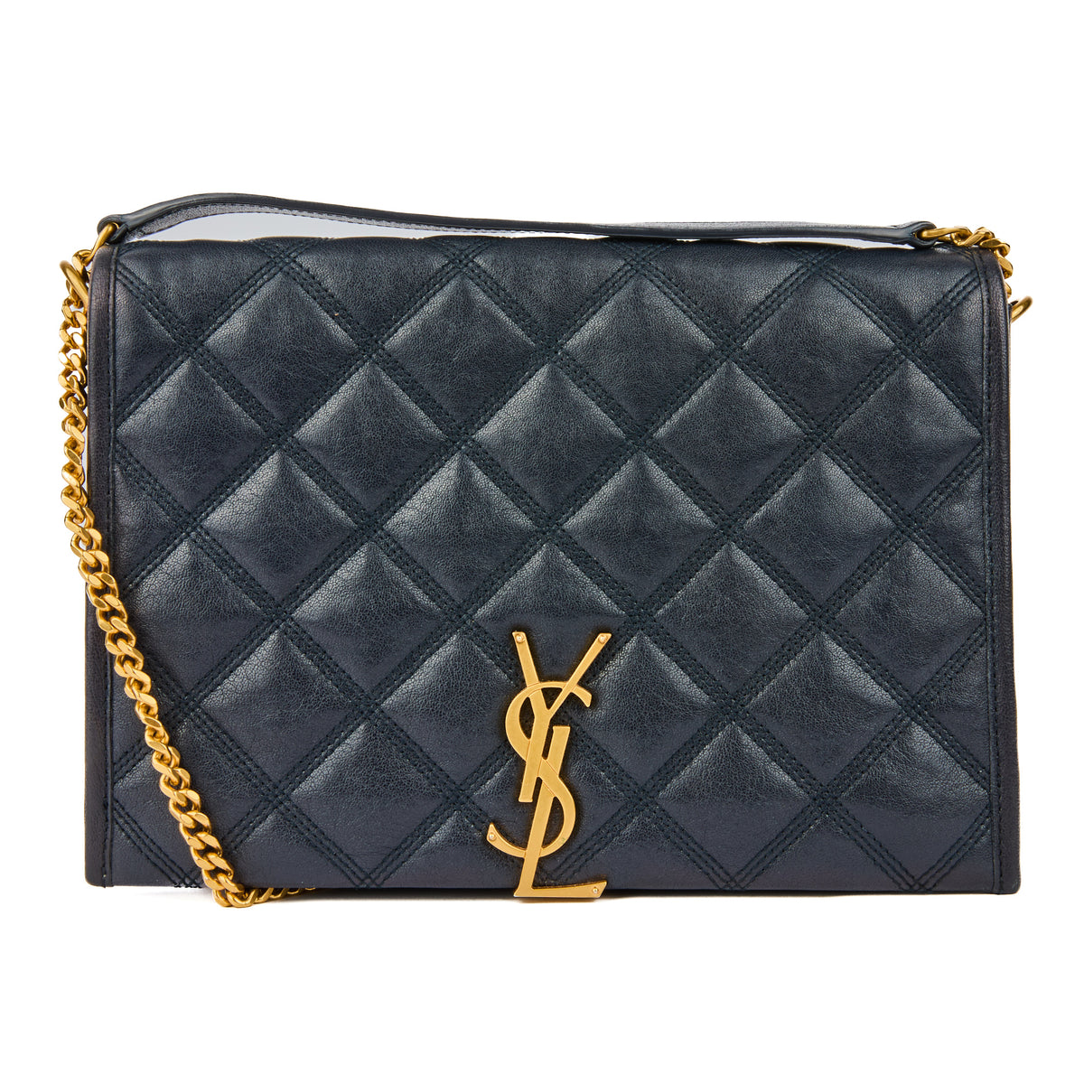SAINT LAURENT - Sac bandoulière Becky cuir matelassé bleu - Handbag