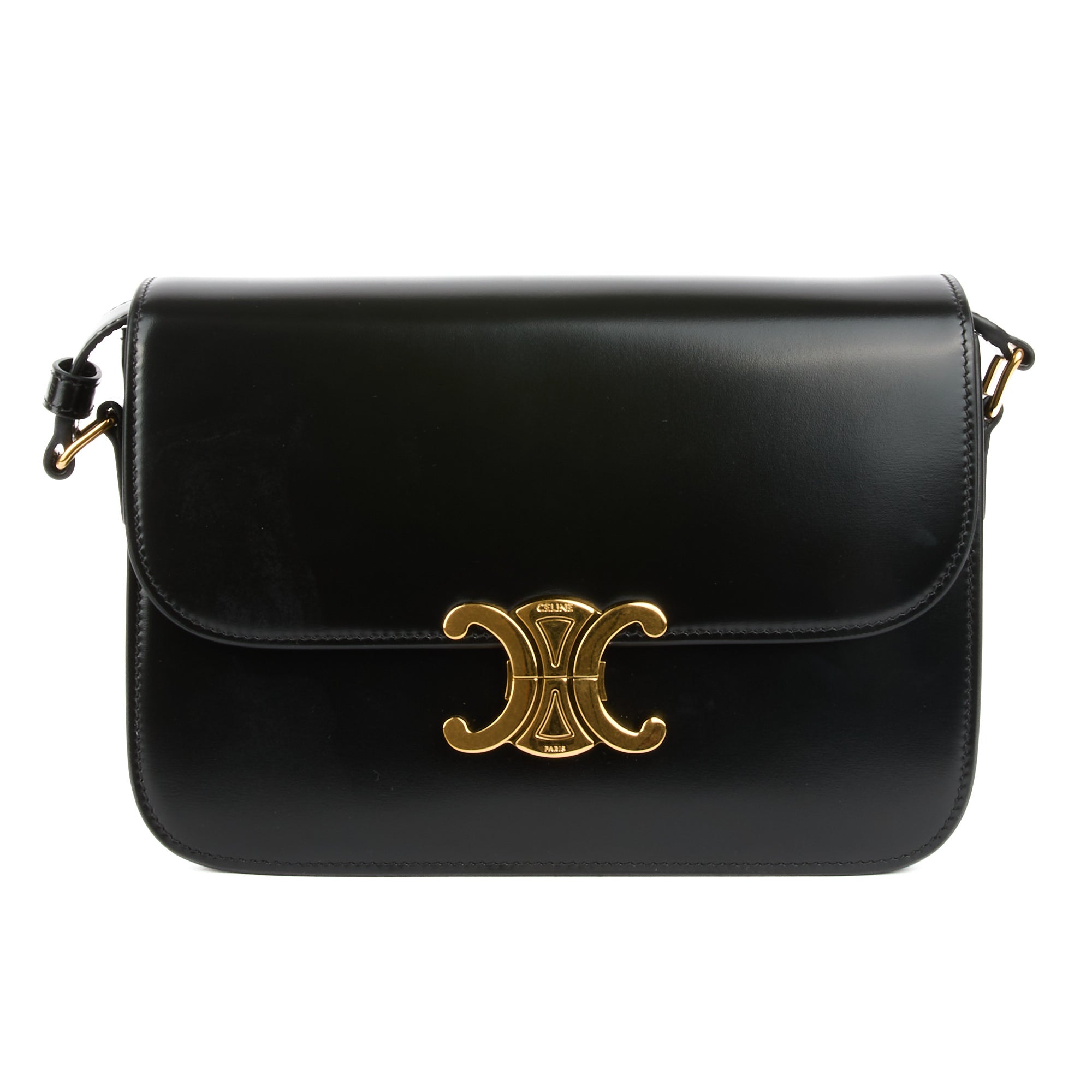 CELINE - Sac bandoulière Triomphe Classique Medium cuir noir - Handbag