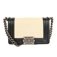 CHANEL - Sac bandoulière Mini Boy cuir blanc noir - Handbag