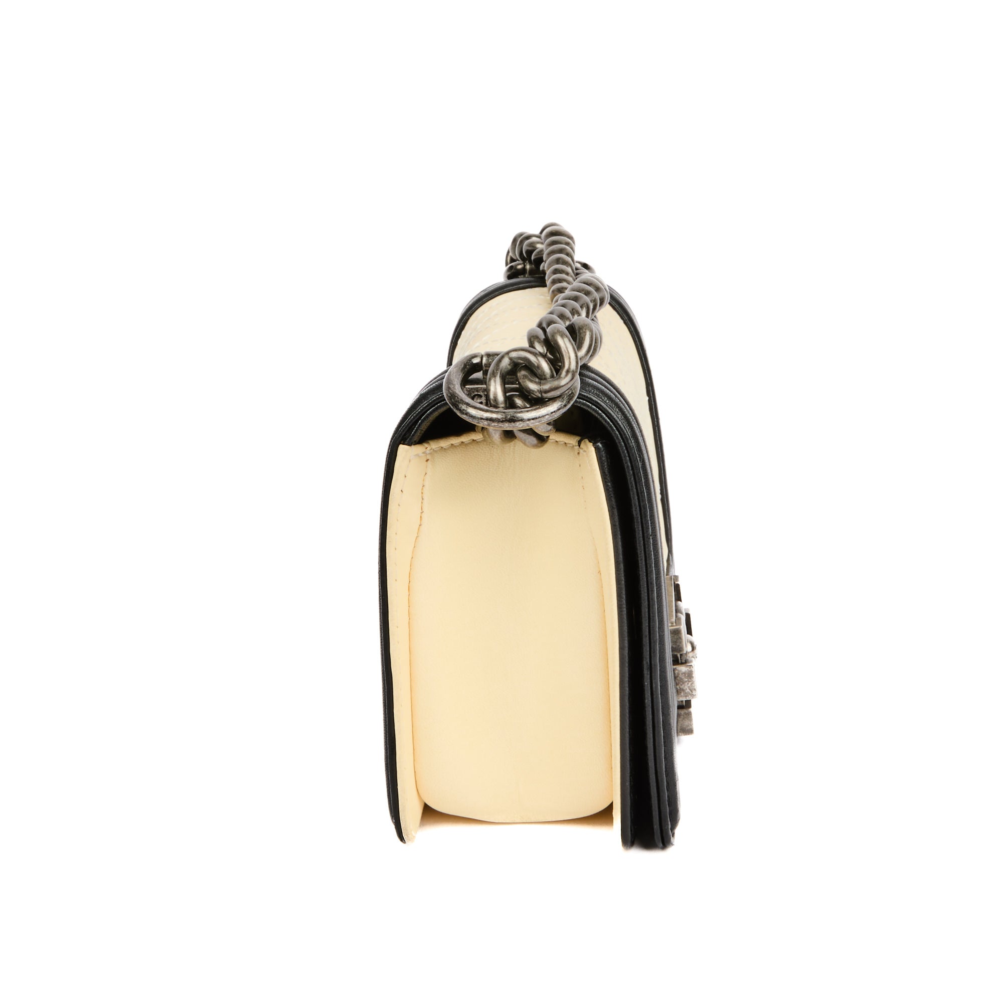 CHANEL - Sac bandoulière Mini Boy cuir blanc noir - Handbag