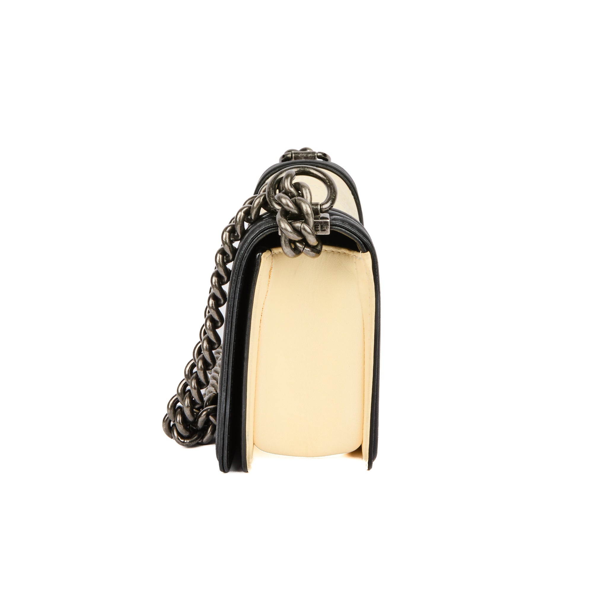 CHANEL - Sac bandoulière Mini Boy cuir blanc noir - Handbag