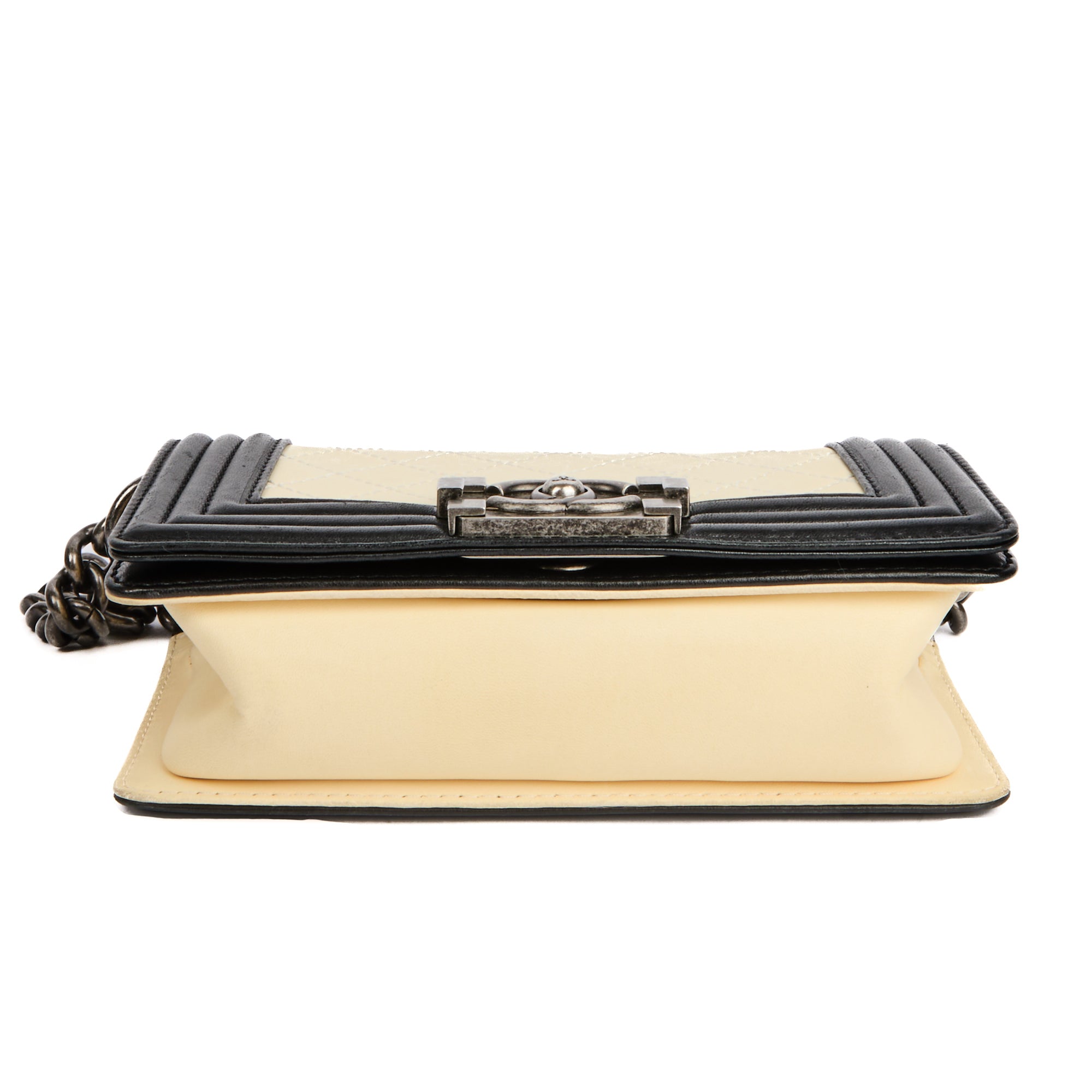 CHANEL - Sac bandoulière Mini Boy cuir blanc noir - Handbag