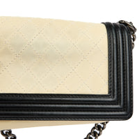 CHANEL - Sac bandoulière Mini Boy cuir blanc noir - Handbag