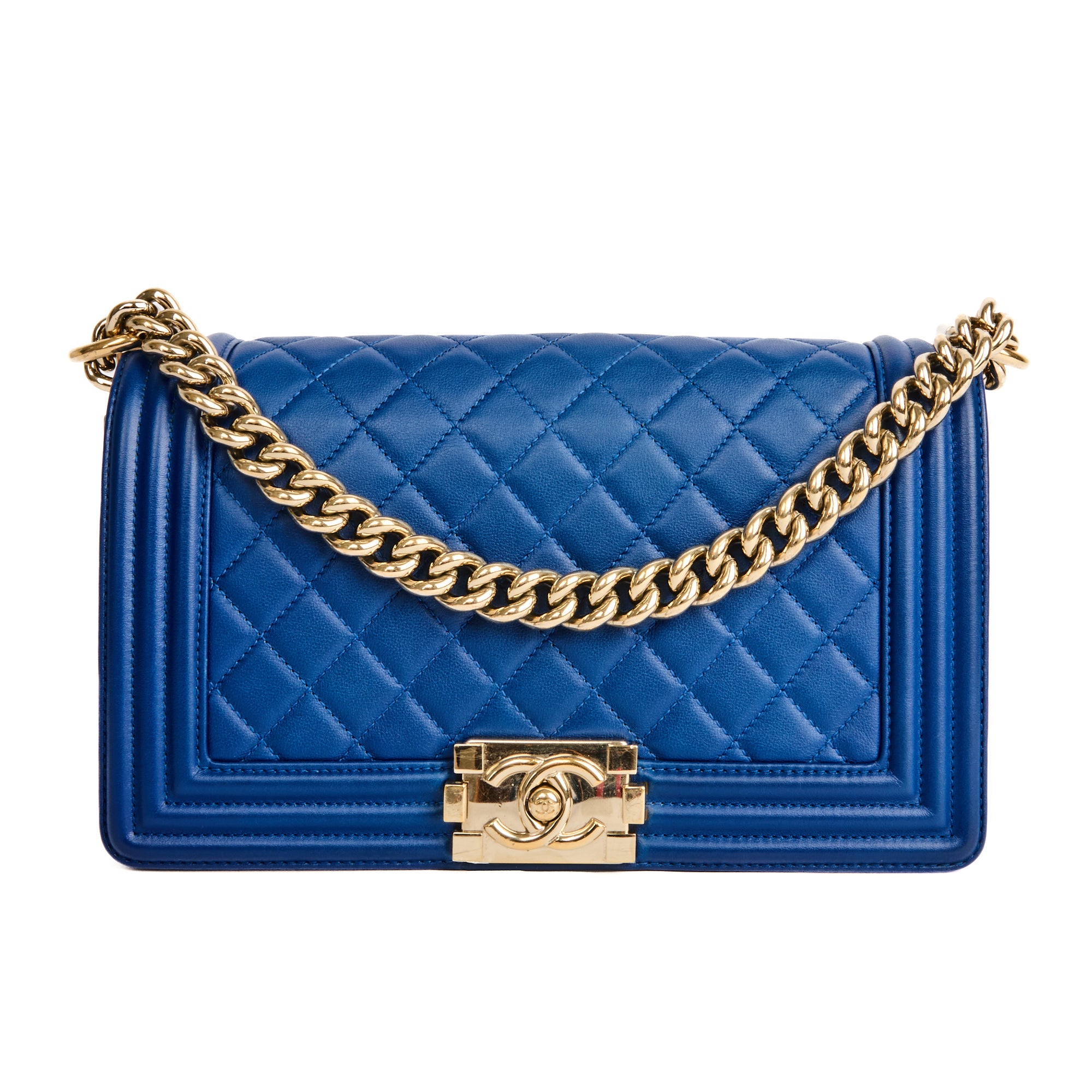 CHANEL - Sac Bandoulière Boy Medium cuir bleu - Hand Bag