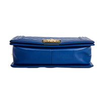 CHANEL - Sac Bandoulière Boy Medium cuir bleu - Hand Bag