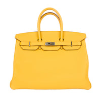 HERMES - Sac à main Birkin 35 cuir Taurillon Clémence Jaune Amber - Handbag