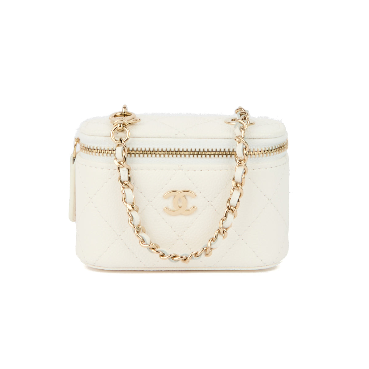 CHANEL - Sac à main Micro Vanity on chain cuir caviar blanc - Handbag