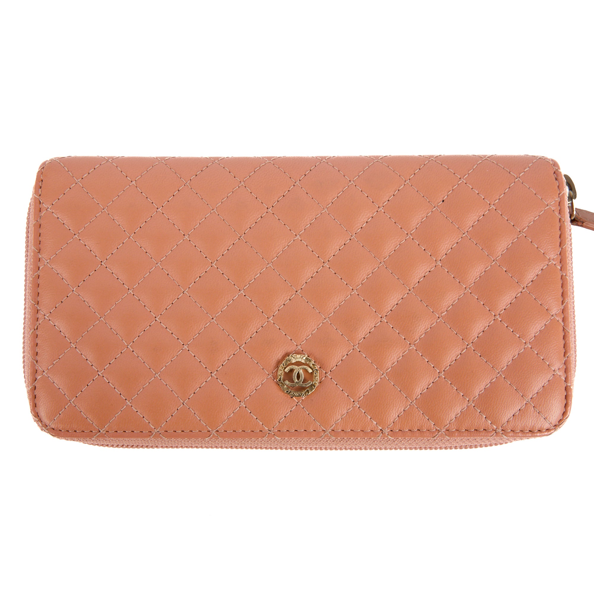 CHANEL - Portefeuille Zip logo CC cuir rose - Handbag