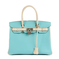 HERMES - Sac à main Birkin 30 cuir Epsom bicolore turquoise blanc - Handbag