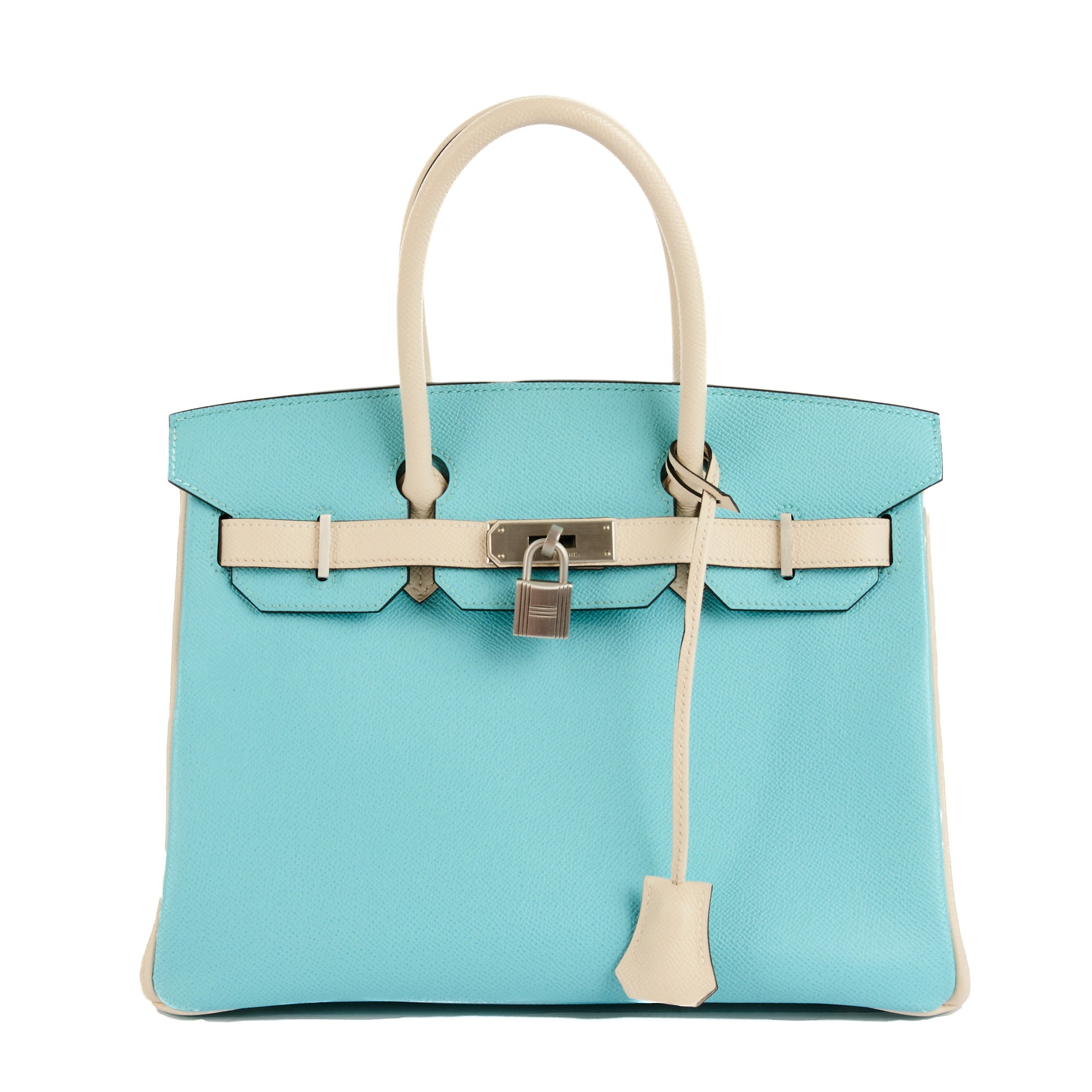 HERMES - Sac à main Birkin 30 cuir Epsom bicolore turquoise blanc - Handbag