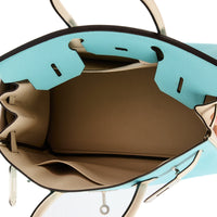 HERMES - Sac à main Birkin 30 cuir Epsom bicolore turquoise blanc - Handbag