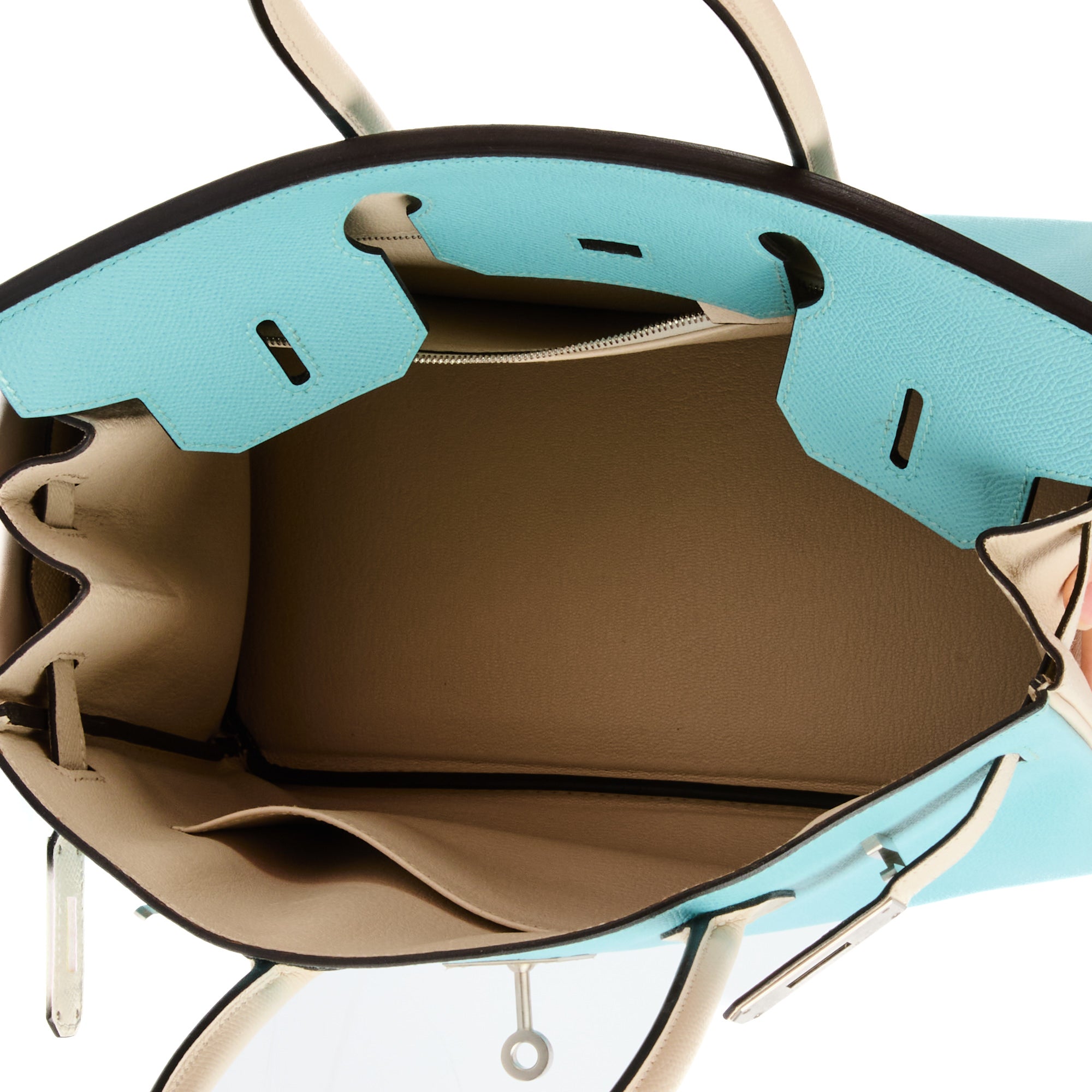 HERMES - Sac à main Birkin 30 cuir Epsom bicolore turquoise blanc - Handbag