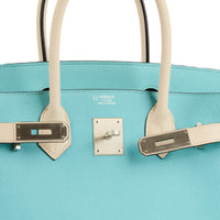 HERMES - Sac à main Birkin 30 cuir Epsom bicolore turquoise blanc - Handbag